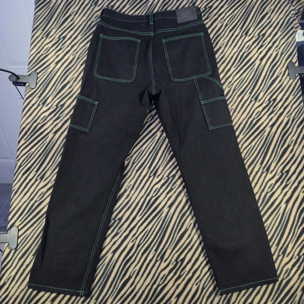 BDG Urban Outfitters Black Carpenter Jeans Green Contrast Stitch Straight 32x32